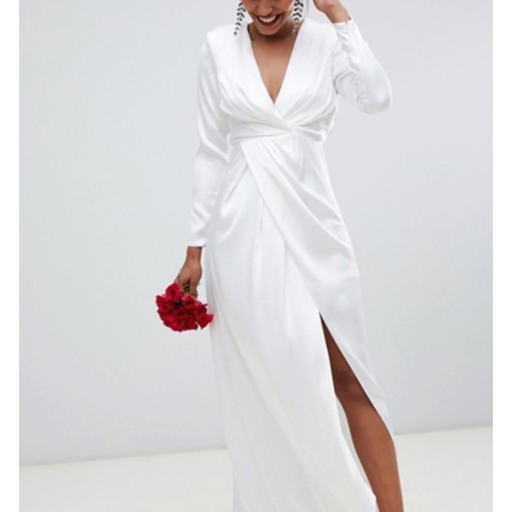 ASOS Pleated Plunge Wrap Wedding Dress Bridal Gown – Size 4